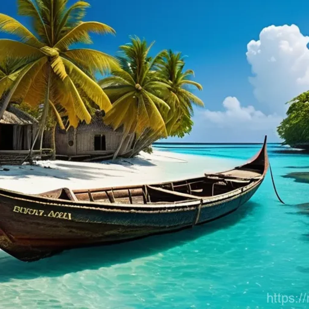 몰디브 고대 지도 - **Prompt 1: Ancient Trade Crossroads of "Divi"**
    A vibrant, sun-drenched scene depicting an anci...