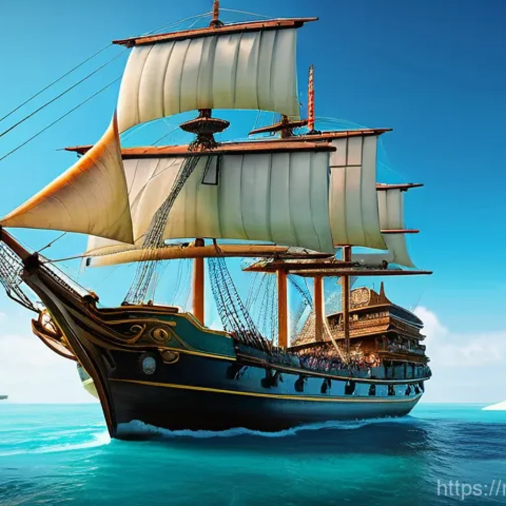 몰디브 대항해 시대 - A vibrant, high-definition scene from the game 'Great Voyage Origin' (대항해시대 오리진). A majestic, top-ti...