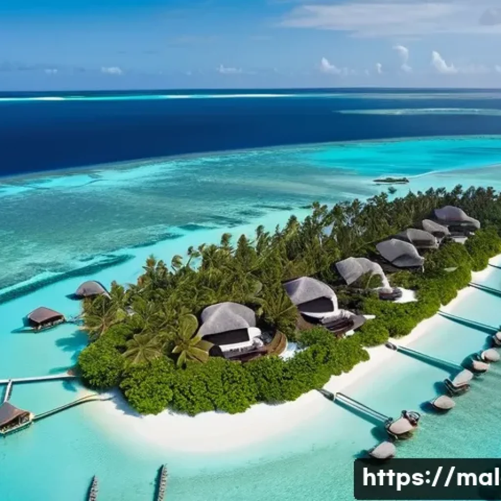 몰디브 어업 산업 - **Maldivian Luxury Resort Scene:** An aerial shot showcasing a breathtaking Maldives resort with ele...