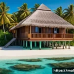 몰디브 문화유산 등록 - A traditional Maldivian stilt house built over clear turquoise ocean water, constructed with natural...