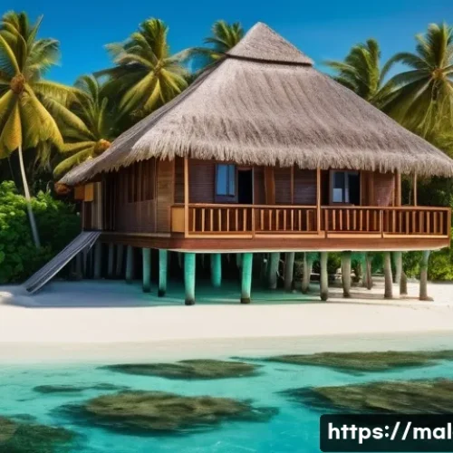 몰디브 문화유산 등록 - A traditional Maldivian stilt house built over clear turquoise ocean water, constructed with natural...